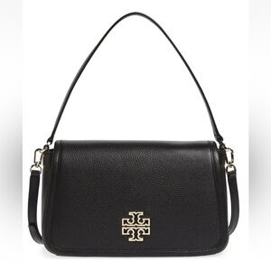 Tory Burch Britten Black Leather Shoulder Bag Classic Chic Minimalistic